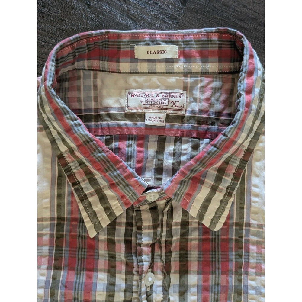 Wallace & Barnes Mens XL Seersucker Button Up Tartan Plaid Workwear Long Sleeve